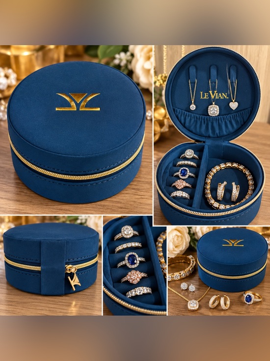 Levian Accessories - Le Vian Navy and Gold Round Travel Jewelry Case